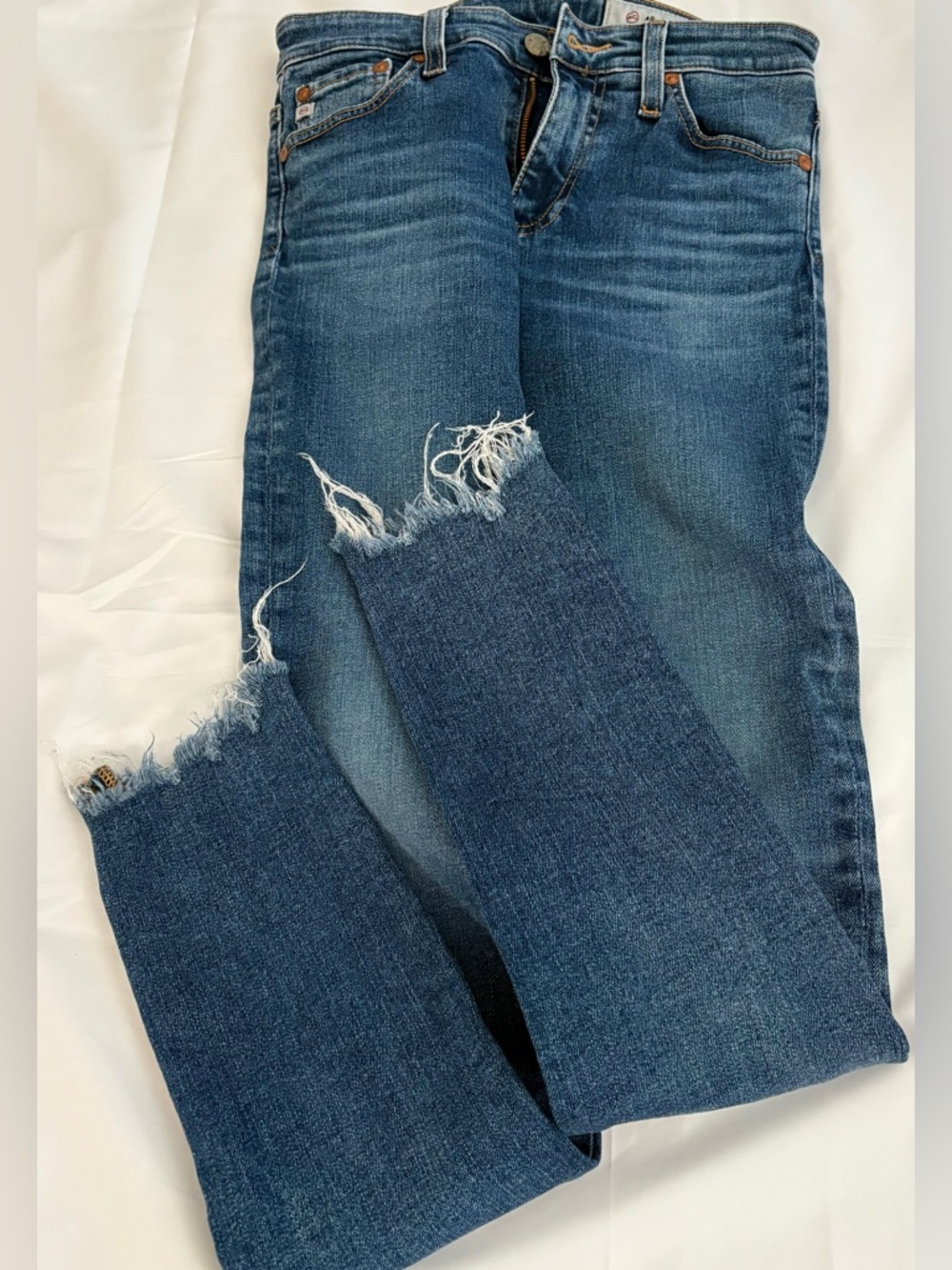 AG Farrah Skinny Ankle Jeans HR Raw Hem Distressed Women 25 Street Style Cuff